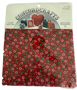 Concordcrafts Fabric Half Yard 100% Cotton 44/45" Wide Red Holly Floral Vintage - Picture 1 of 4