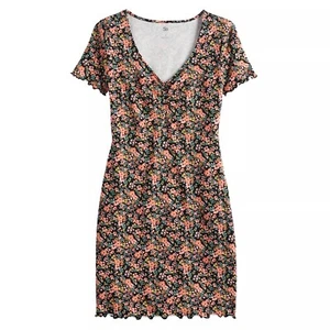 "SO" | Bodycon-Salatkleid mit V-Ausschnitt | Blk Multi Floral | 3X | NEU - Bild 1 von 1