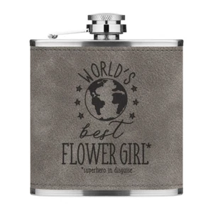 World's Best Flower Girl 6oz PU Leather Hip Flask Grey Favourite Wedding Favour - Picture 1 of 1