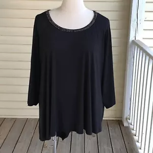 Cato Blouse Plus 26/28w Black Beaded Neckline Asymmetrical Hem Top Dark Fairy - Picture 1 of 7