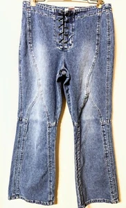 Xhilaration Y2K Girls Lace Up Distressed Flare Hippie Jeans Size 12 - Picture 1 of 8