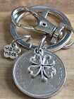 1970 Lucky Coin & Four Leaf Clover Charm Keyring Birthday Gift In Gift Bag
