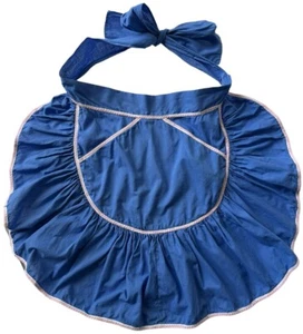 Delantal vintage para mujer talla única azul con volantes bonito años 50 con bolsillos ribete rosa - Imagen 1 de 10
