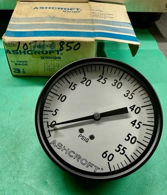 NOS ASHCROFT No 1000 GAUGE 3.5" FACE BRASS 1/4 NPT 60 PSI ⏱️FREE SHIPPING⏱️ - Image 1 of 4