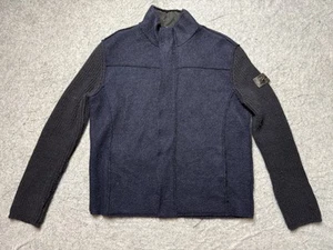 Maserati Sweater Mens Large Blue Wool Blend Knit Shoulder Patch Full Zip Jacket - Picture 1 of 10