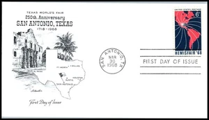 1968 HemisFair Expo Sc 1340 FDC with Artmaster cachet San Antonio TX 250th year - Bild 1 von 1
