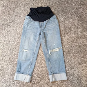 NEW Isabel Maternity Straight Crop Crossover Panel Jeans Sz 6 Distressed - Picture 1 of 4