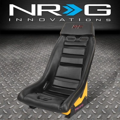 NRG PRISMA BLACK VEGAN LEATHER GT-S ARCADE YELLOW FIXED BACK BUCKET RACING SEAT - Image 1 of 4