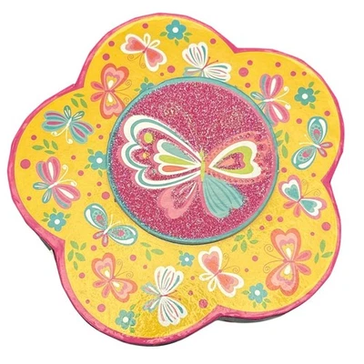 Flower Shaped Trinket Box Butterfly Design Yellow Pink Decorative Storage 4.5" - Image 1 of 4