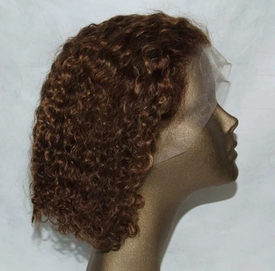 Peluca corta rizada castaño rojizo cabello humano encaje frontal Foto 1 de 4