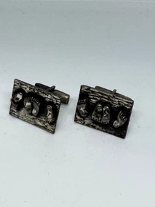 Gemelli vintage tono argento rettangolari design piedi bambino 1,25 pollici - Foto 1 di 8