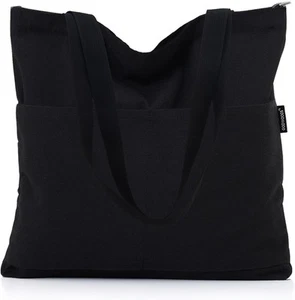 Bolso de Mano de Lona Estética con Cremallera para Mujer Viaje Negro - Imagen 1 de 8
