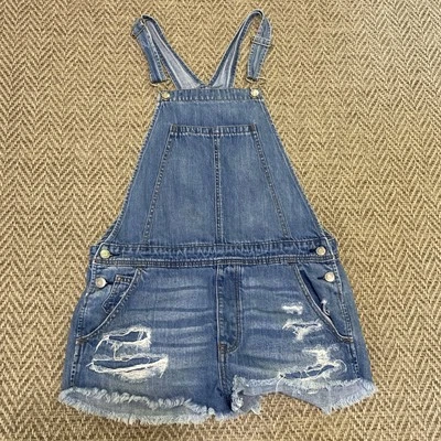 Pantalones cortos American Eagle con tirantes desgastados lavado medio 100 % algodón M Foto 1 de 4