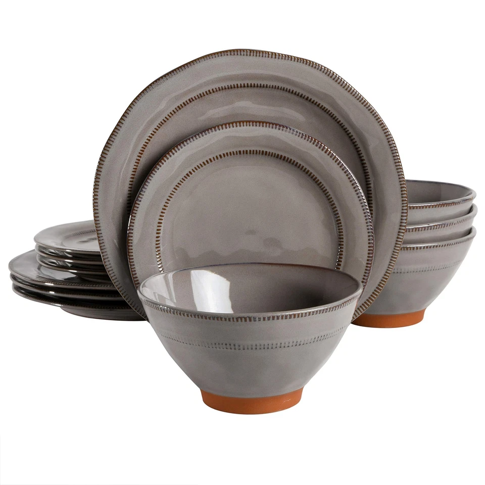 Gibson Elite Terranea Round Reactive Glaze Terra Cotta Dinnerware Set Service...