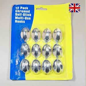 Pack of 12 chromed self-stick multi-use hooks easy to use just peel & stick - Picture 1 of 1