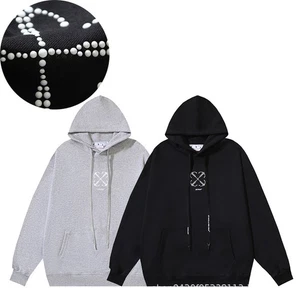 OFFS OW chest shiny three-dimensional bead arrow letter hooded sweater WHITES - Picture 1 of 15