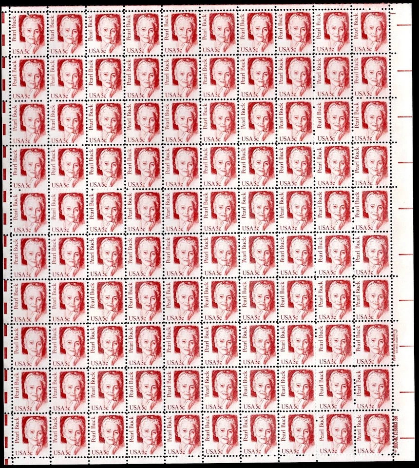 Scott #1848 Pearl Buck Great Americans Sheet of 100 Stamps - MNH P#1 UR - Image 1 of 1
