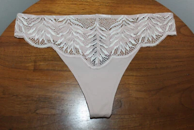 TANGA NATORI EXUBERANTE MICROFIBRA Y ENCAJE BORDADO FLORAL ROSA BEIGE TALLA S Foto 1 de 4