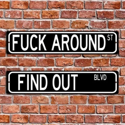 Funny "F*** Around St" & "Find Out Blvd" Street Sign Bundle - 18"x 4"",4 种颜色 — 第 1/4 张图片