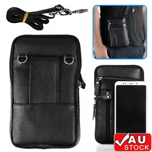 Retro Mobile Phone Belt Bum Pouch Men Leather Waist Bag Shoulder Crossbody Bags - Picture 1 of 12