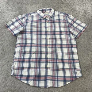 Sonoma Button Up Shirt Men's Medium Plaid Blue Pink White Cotton Casual - Picture 1 of 11
