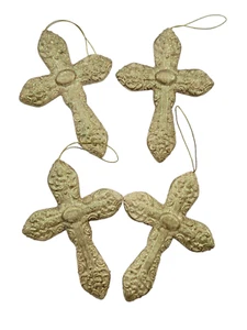 Set of 4 Cross Christmas Tree Ornaments Gold Glitter Resin 6"x4" - Picture 1 of 7