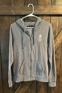 Volcom Sweatshirt Women’s Size M Gray Full Zip Hooded Sweater Pineapple Print - Picture 1 of 1