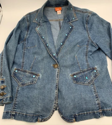 Chaqueta Mujer Talla 16 Hearts Of Palm Denim Embellecida Boho Azul Mangas 3/4 Foto 1 de 4