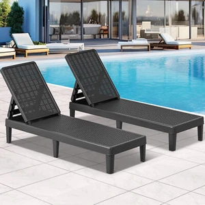 TAUS Outdoor Chaise Lounge Chairs Set of 2 Waterproof Resin Patio Chair Black - Picture 1 of 5