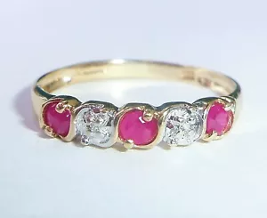 9ct Gold Ruby & Diamond Half Eternity Ring, Size P - Picture 1 of 12