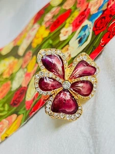 Yves Saint Laurent YSL Arty Purple Pansy Flower Crystals Chunky Ring US 8, Gold - Picture 1 of 14