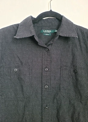 Mujer Lauren Ralph Lauren Negro Polka Abotonado Manga Larga Algodón Talla L Foto 1 de 4