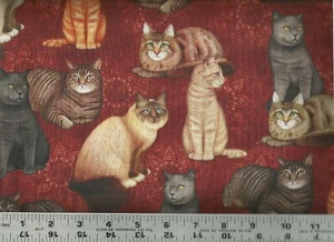 Quilting Treasures Realistic Cats Tabby Seal Point 100% Cotton Quilt Fabric BTY - Picture 1 of 2