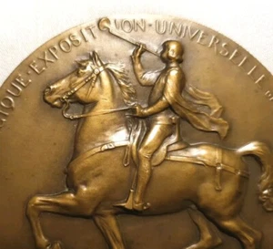 1910 MEDALLA EXPOSICIÓN BÉLGICA UNIVERSAL CABALLO DE Bruselas 71mm por Devreese - Imagen 1 de 4