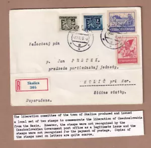 Czechoslovakia #256 & #259 + Victory Liberation Labels Skalica 7 June 1945 cover - Picture 1 of 2