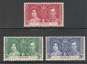 Ceylon #275-277 (CD302) VF MNH 1937 6c to 20c Queen Elizabeth & King George VI - Imagen 1 de 1