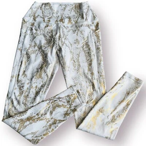 Curves N Combatboots Small White Metallic Gold Snake Reptile Print Leggings Gym - Picture 1 of 8