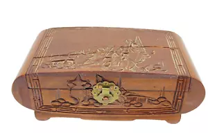 Vintage Art Deco Mitte des Jahrhunderts Modernes Holz Asiatisches Thema Schmuck Box Risse LESEN - Bild 1 von 20