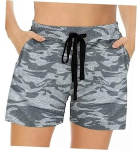 Womens Summer Sweat Gym Shorts Elastic High Waisted Drawstring Running - Picture 1 of 4