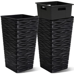 Garden 2-Pack 22" H. Black Square Tapered Planter with Inside Pots - Plastic ... - Picture 1 of 7