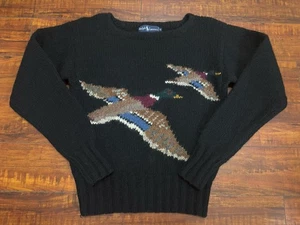 Vintage Ralph Lauren Hand Knit Mallard Duck Bird Sweater Wool Black Small RARE - Picture 1 of 12