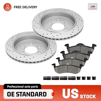 Rear Drilled Brake Rotors+Ceramic Pads for Ford Expedition 2007-2017 Navigator - Image 1 of 4