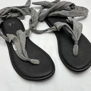 Damenschuhe schwarz & grau Sanuk Yoga Knöchelriemen-Sandalen Größe 9 weiche Polster - Bild 1 von 5