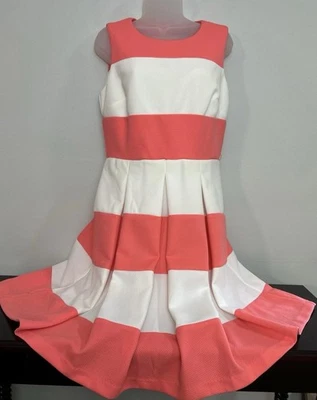 B By Chetta B Women Dress Sz 8 White Salmon Sleeveless Lined Pleated Zipper - Image 1 of 4