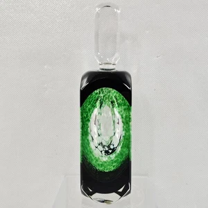 Paul Harrie Art Glass Perfume Bottle Green Black White w/Stopper Signed 1990 Vtg - Picture 1 of 22