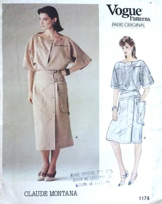 Vogue 1174 vintage 80s Claude Montana pattern size 10 top and skirt pockets - Image 1 of 2