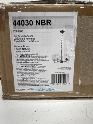 Люстра Kichler Winslow 5 ламп натуральная латунь с прозрачным семенным стеклом - Изображение 1 из 3