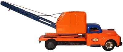 S.S.S. Camión grúa Japón vintage c.1954 Studebaker azul/naranja esmalte acero prensado Foto 1 de 4