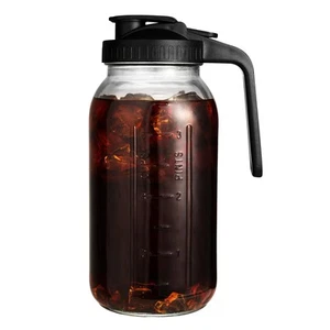 64 oz Glass Pitcher with Lids for Fridge 1/2 Gallon Juice Leak Proof Wide Mouth - Picture 1 of 7