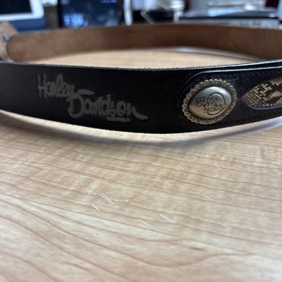 винтажный кожаный ремень HARLEY DAVIDSON 36 черная змеиная кожа CONCHO - Изображение 1 из 4